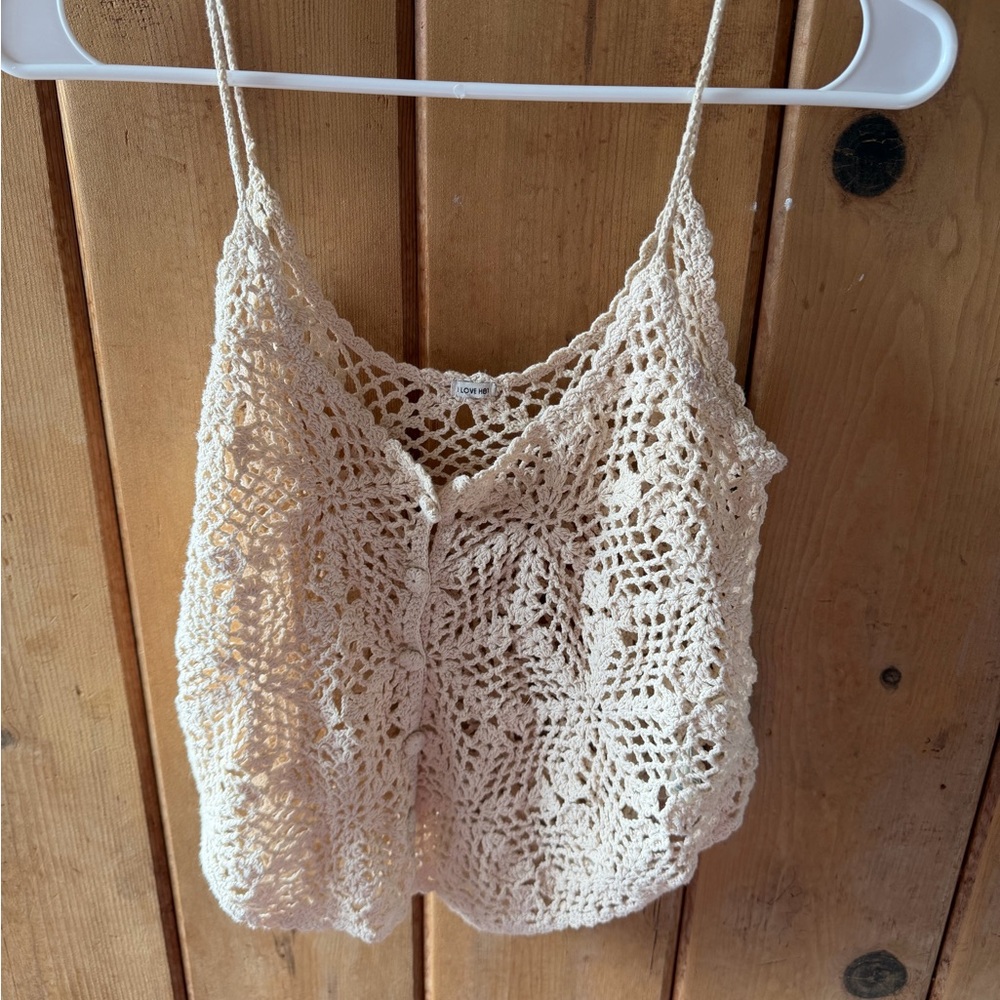Crochet Lace Cream Tank Top
